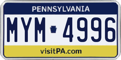 PA license plate MYM4996