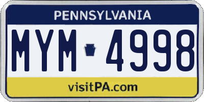 PA license plate MYM4998