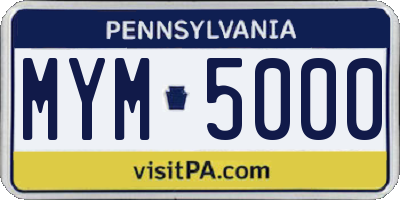 PA license plate MYM5000