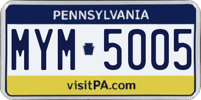 PA license plate MYM5005