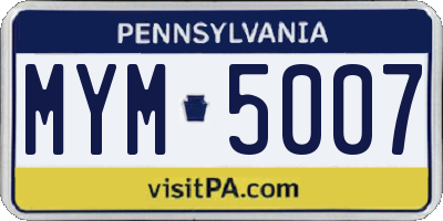 PA license plate MYM5007