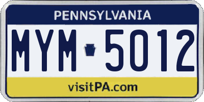 PA license plate MYM5012