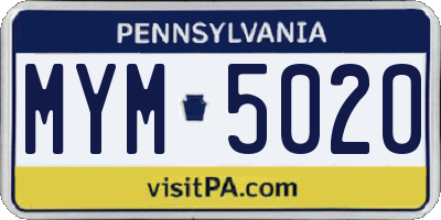 PA license plate MYM5020