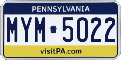 PA license plate MYM5022