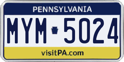 PA license plate MYM5024