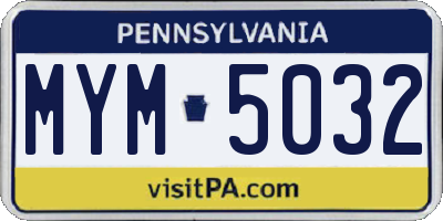 PA license plate MYM5032