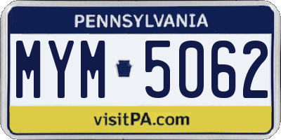 PA license plate MYM5062
