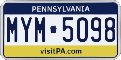 PA license plate MYM5098