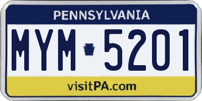 PA license plate MYM5201