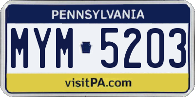 PA license plate MYM5203