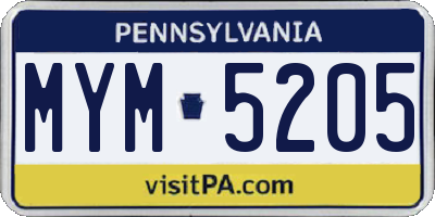 PA license plate MYM5205
