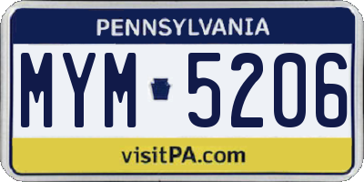 PA license plate MYM5206