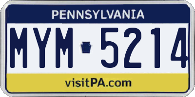 PA license plate MYM5214