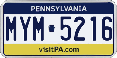PA license plate MYM5216