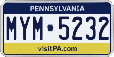 PA license plate MYM5232