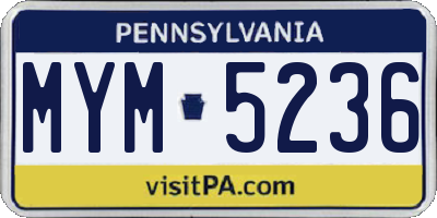 PA license plate MYM5236