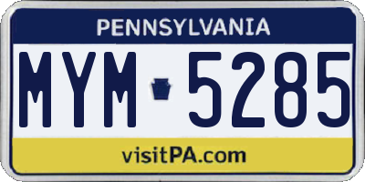 PA license plate MYM5285