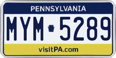 PA license plate MYM5289