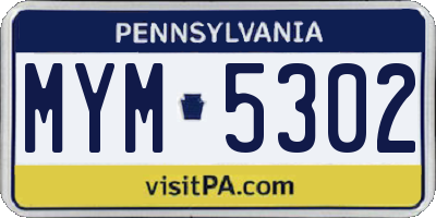 PA license plate MYM5302