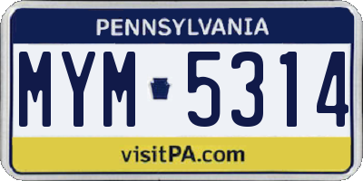 PA license plate MYM5314