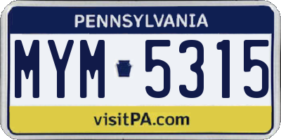 PA license plate MYM5315