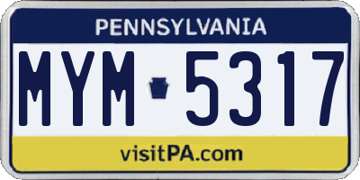 PA license plate MYM5317