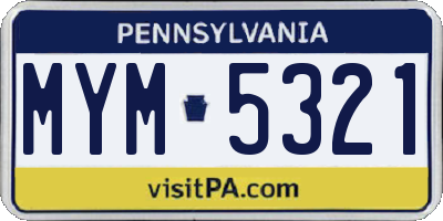 PA license plate MYM5321