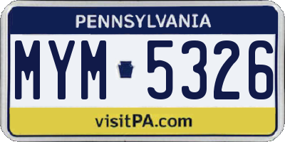 PA license plate MYM5326