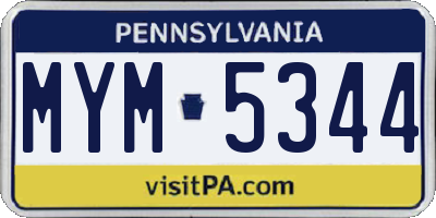PA license plate MYM5344