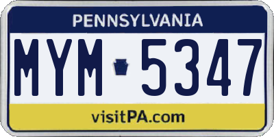 PA license plate MYM5347