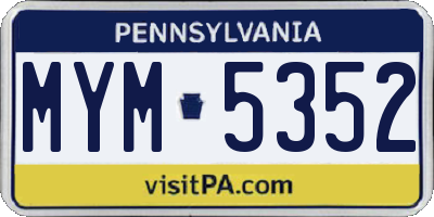 PA license plate MYM5352