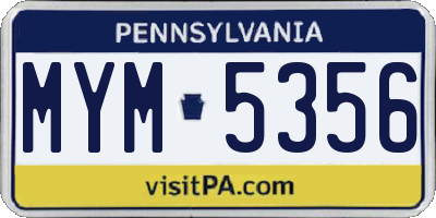 PA license plate MYM5356
