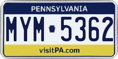 PA license plate MYM5362