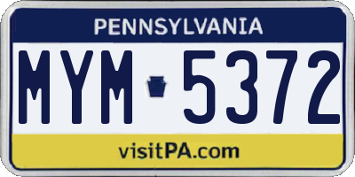 PA license plate MYM5372