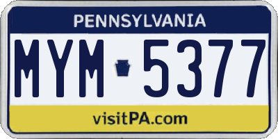 PA license plate MYM5377