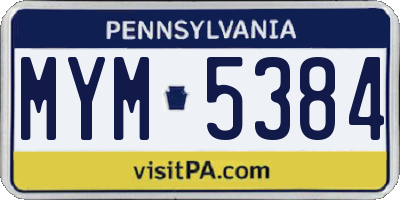 PA license plate MYM5384