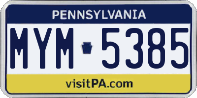 PA license plate MYM5385