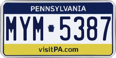 PA license plate MYM5387