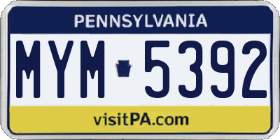 PA license plate MYM5392