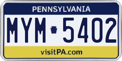 PA license plate MYM5402
