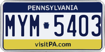 PA license plate MYM5403