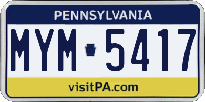 PA license plate MYM5417
