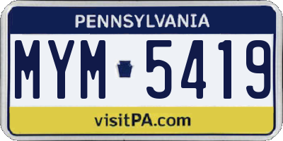 PA license plate MYM5419