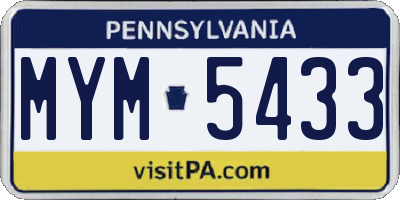 PA license plate MYM5433