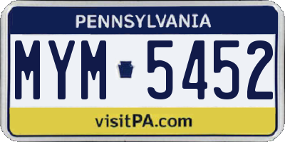 PA license plate MYM5452