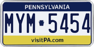 PA license plate MYM5454