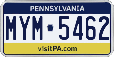 PA license plate MYM5462