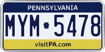 PA license plate MYM5478
