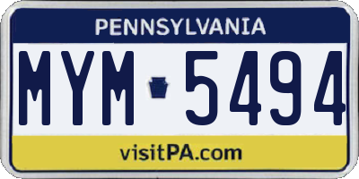 PA license plate MYM5494