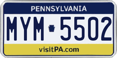PA license plate MYM5502